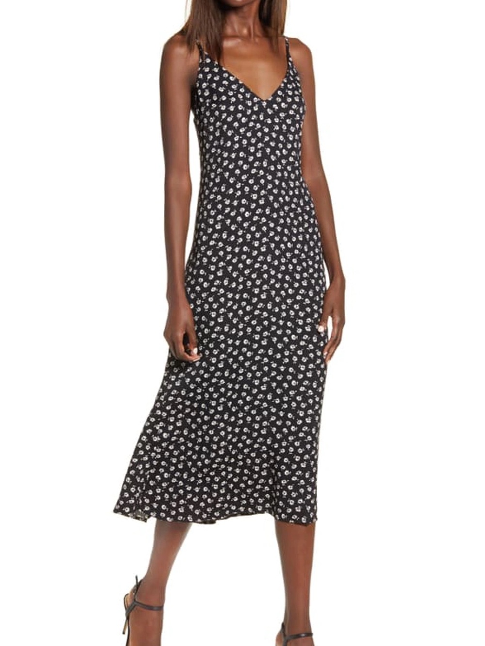 Reformation Alexandra Midi Dress Size 6 Black Floral Cottagecore Slip Dress